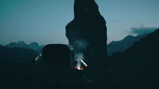 山顶，露营，夜间，白云石