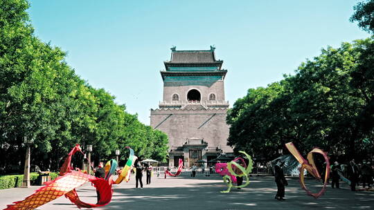 鸽子飞过钟楼鼓楼 北京人文视频素材模板下载