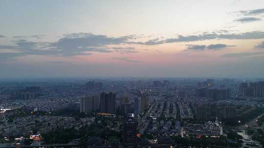 夕阳下的眉山城市风光航拍