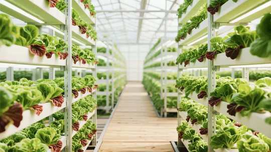 温室大棚内蔬菜种植场景