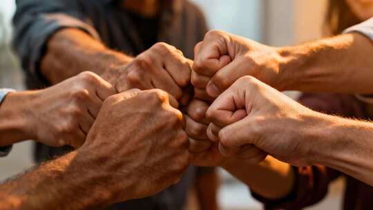 团队拳头互碰加油企业合作励志视频