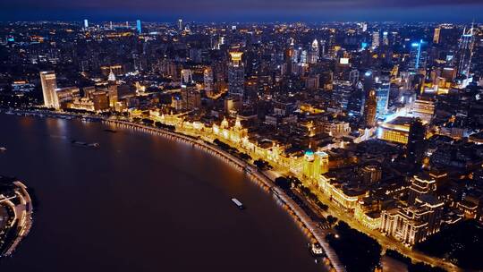 上海外滩夜景延时航拍