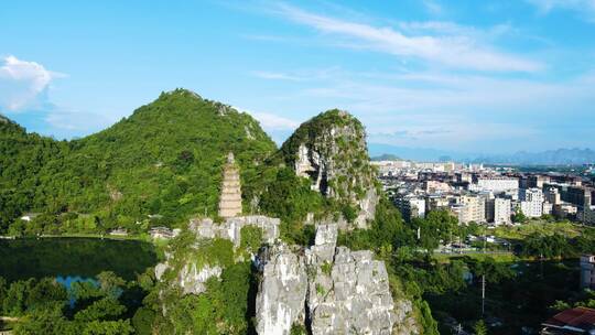 桂林山水自然风光风景航拍穿山塔山公园