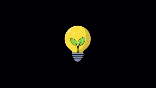 在灯泡内生长的动画植物。生态概念视频-透