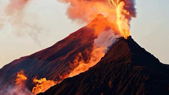 火山喷发岩浆四溢的壮观景象