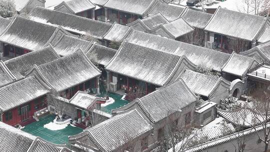 北京俯拍胡同四合院雪景视频素材模板下载