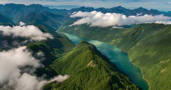 山川云海湖泊鸟瞰景观