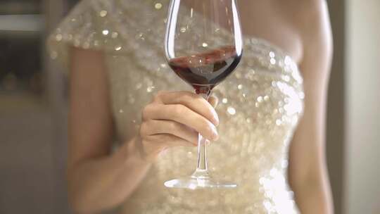 外国美女喝红酒参加宴会高端晚宴美女礼服视频素材模板下载