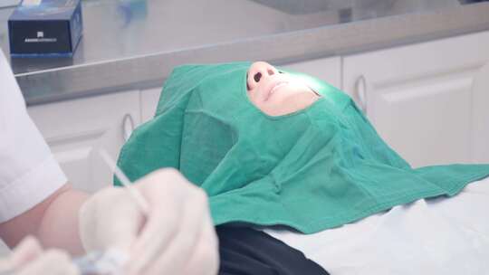 牙科诊所里患者戴着面罩等待医生做准备