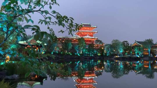 南京金陵小城仿古建筑夜景视频6视频素材模板下载