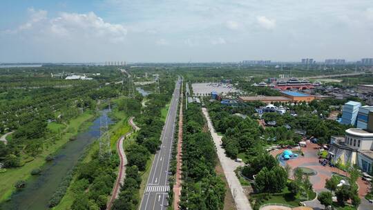 航拍笔直公路道路交通