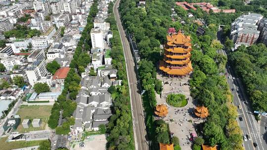 黄鹤楼航拍武汉地标城市景观建筑风光风景