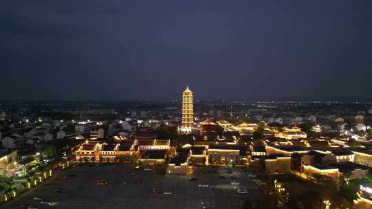 航拍江西抚州文昌里历史文化街区夜景