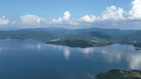 航拍湖南省资兴市东江湖风景区湖光山色景观