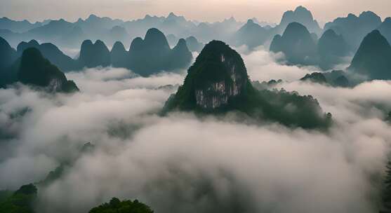 桂林山水合集山峰云海群山云雾缭绕自然风景