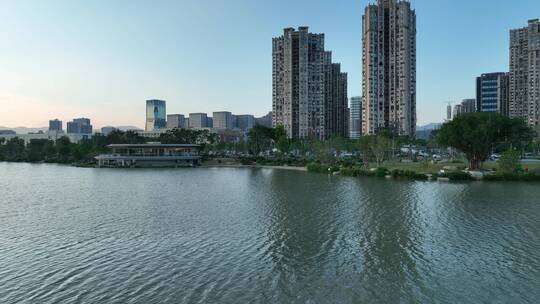 航拍福建福州晋安区晋安湖湖景