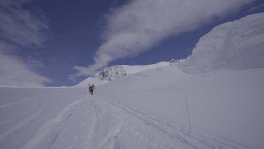 徒步旅行者，雪，山，旅程