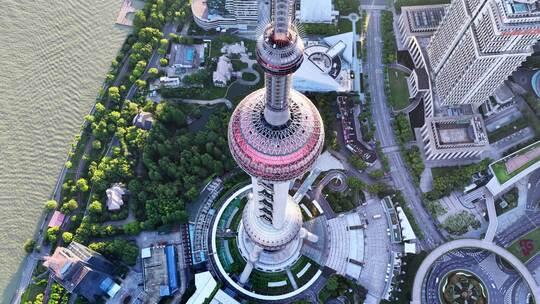 上海航拍陆家嘴城市地标日出