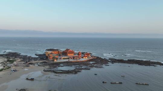 海边寺庙泉州洛伽寺佛教航拍大海上宗教建筑