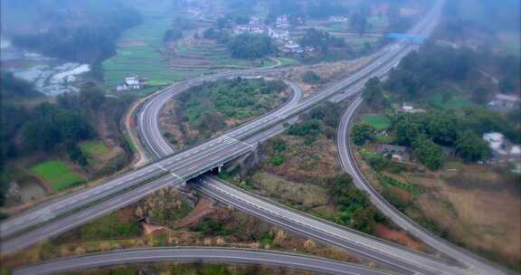 乡村公路立交桥航拍远景