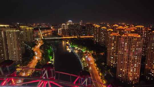 天津之眼摩天轮夜景夜晚航拍海河子牙河红桥