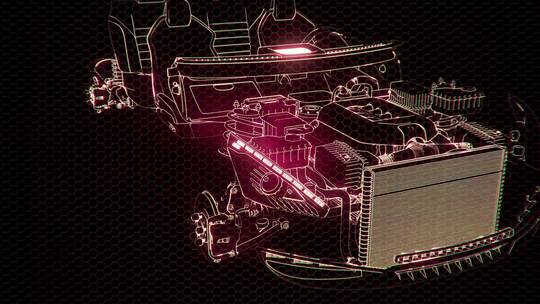 带发动机的三维线框图车模全息动画