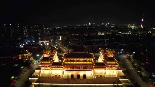 航拍河南洛阳地标洛阳夜景