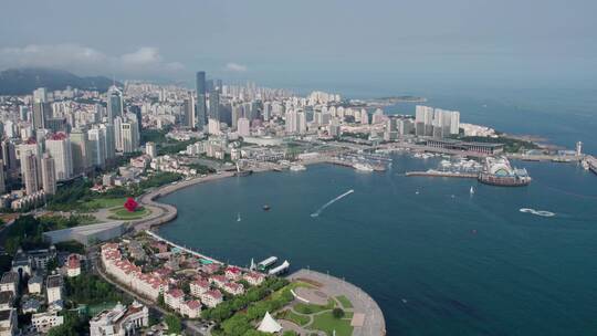 4k 航拍青岛新一线城市建筑景观天际线