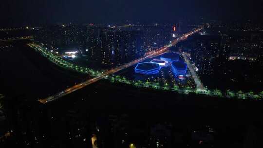 湖南省衡阳市文化馆夜景航拍4k