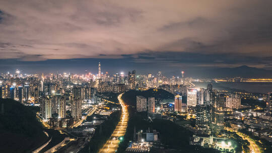 4k延时航拍深圳福田夜景车流天际线