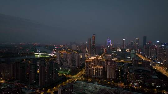 航拍夜幕下的南京建邺区河西商务区