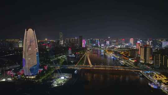 航拍宁波城市夜景