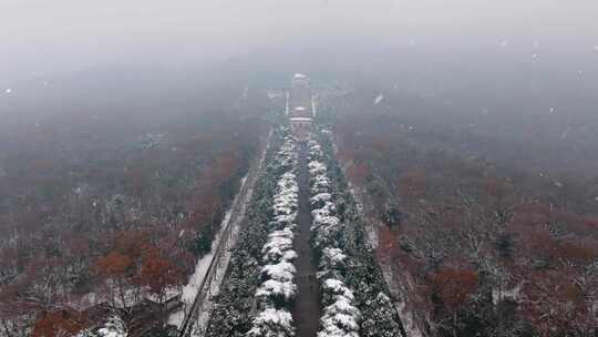 南京中山陵雪景一镜到底航拍