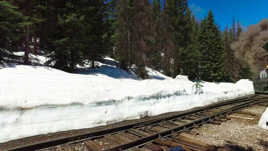 穿过森林雪地的火车