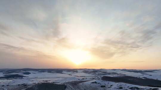 雪景夕阳晚霞延时