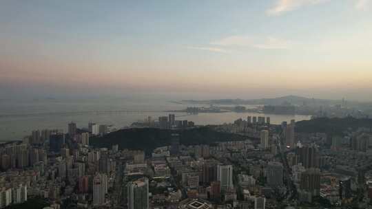 珠海日落晚霞港珠澳大桥航拍