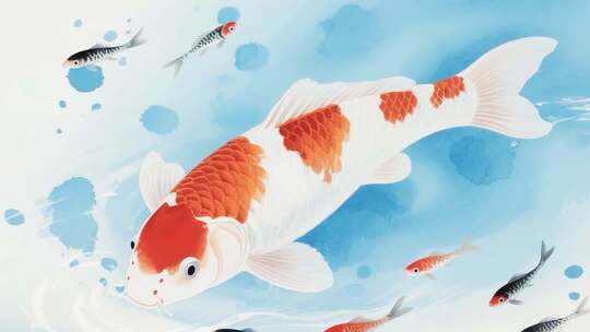 中国传统风格锦鲤水墨动画
