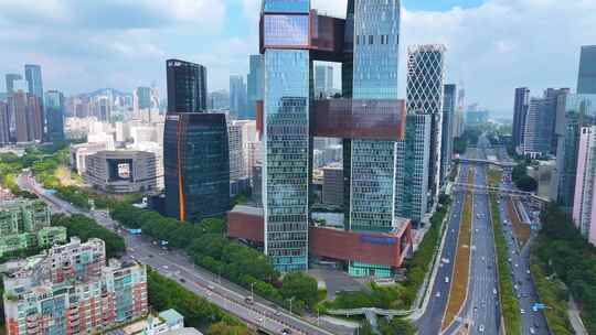 深圳市南山区航拍高楼大厦车流城市交通摩天视频素材模板下载