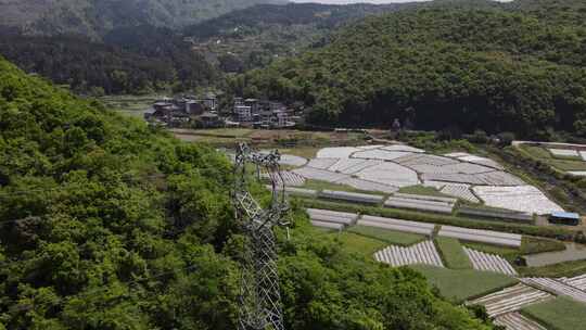 航拍电线杆铁塔从江南方电网供电局