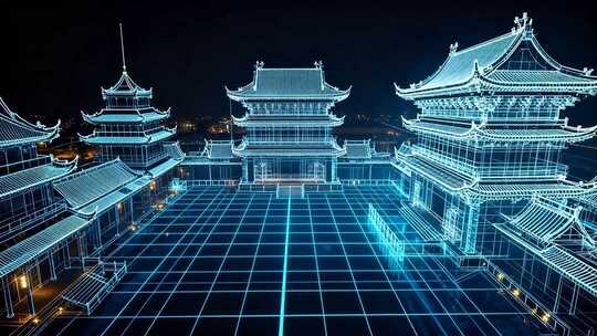 夜晚古风建筑3D光影效果