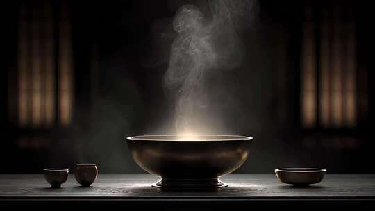 唐朝香炉青烟袅袅禅意静谧