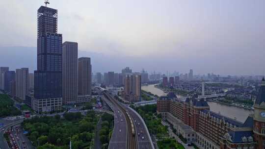 天津海河复兴门城市地铁轨道交通都市风景