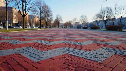 城市街道彩色砖块路面景象