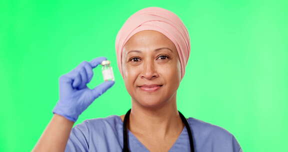 绿屏，医生和穆斯林妇女带着药瓶，医疗