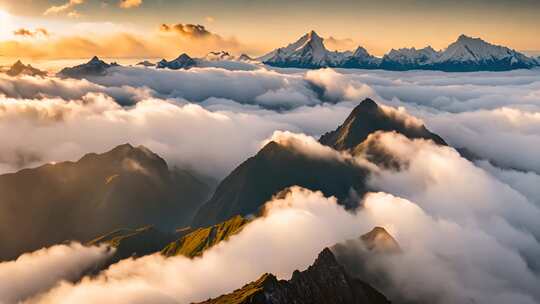 云海环绕的壮丽山脉全景