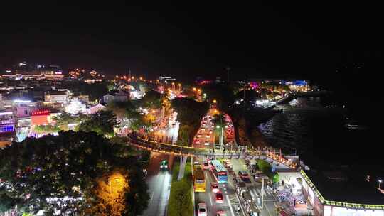 福建厦门环岛南路夜景交通航拍