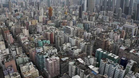 香港市中心老街区全景航拍4k