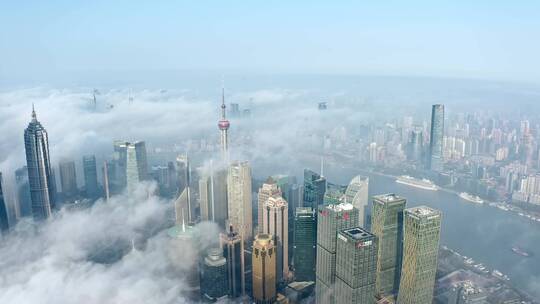 上海陆家嘴蓝天城市航拍4K