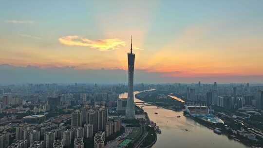 广州珠江新城日落高清航拍视频素材