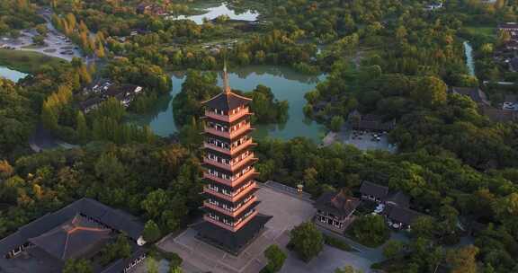 江苏扬州瘦西湖大明寺夕阳风光航拍合集